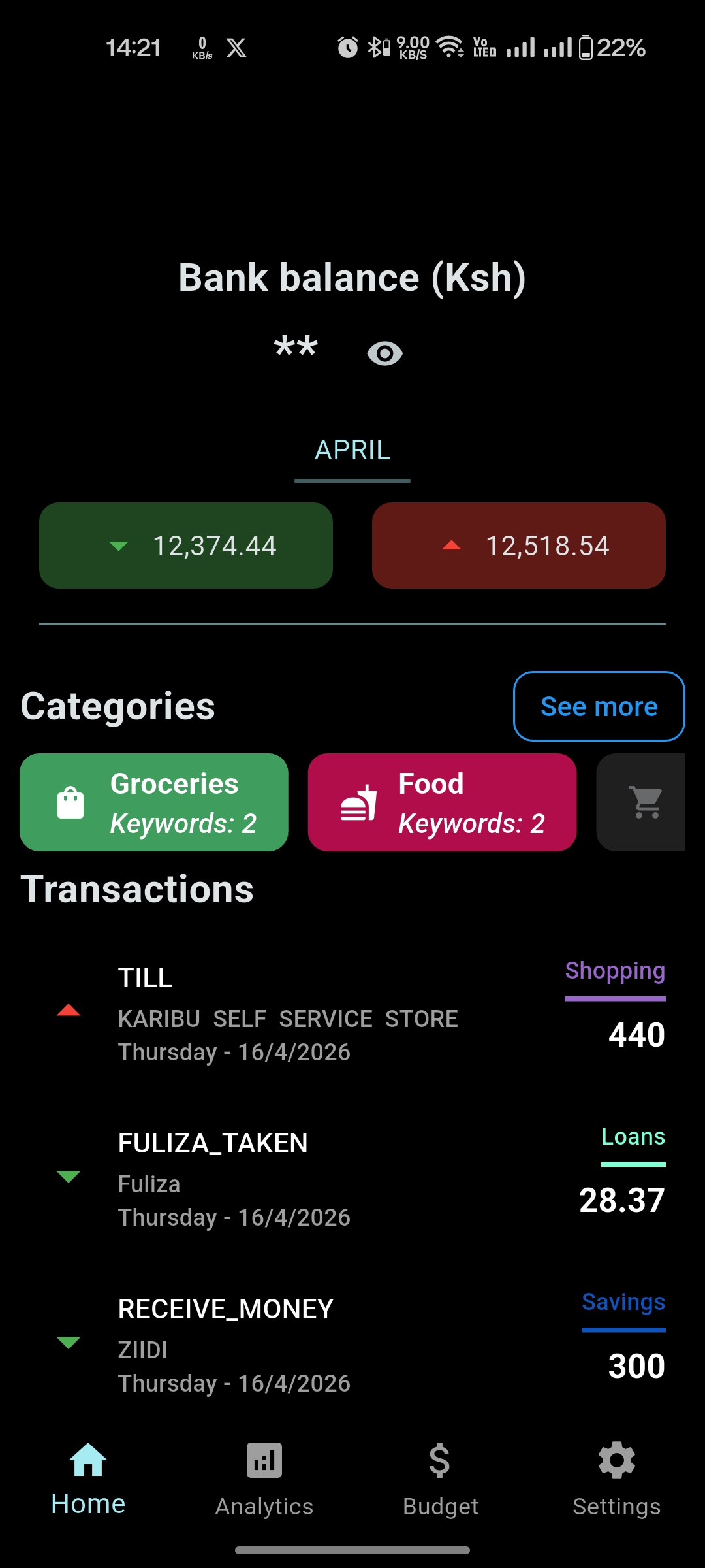 Home screen
